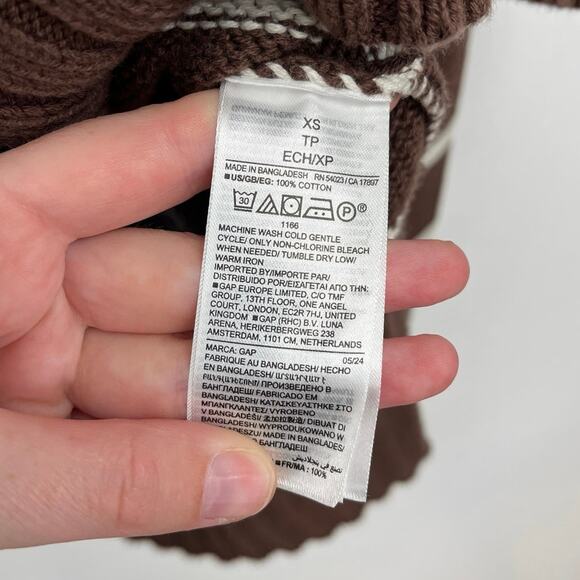 GAP Oversized 24/7 Split-Hem Mockneck Cotton Chunky Knit Stripe Sweater XS - Picture 8 of 12